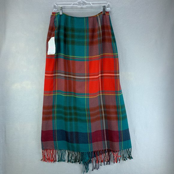 **SOLD**Vintage Ralph Lauren Skirt Womens 12 Wool Plaid Fringe Long Wrap Red - Picture 6 of 16